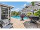 Backyard pool with patio furniture and tropical landscaping at 12813 Kings Lake Dr, Gibsonton, FL 33534