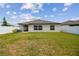 View of a well-manicured backyard with a green lawn and white fencing at 13603 Wild Ginger St, Riverview, FL 33579