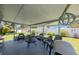 A covered patio includes seating, lighting, and plants at 14204 Yacht Club Blvd, Seminole, FL 33776