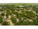 Aerial view featuring a well-maintained residential neighborhood with mature trees, diverse housing, and nearby amenities at 2222 Euclid N Cir, Clearwater, FL 33764