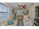 Cozy living room featuring plush seating, a ceiling fan, and plenty of natural light from large windows at 3411 W Beach St, Tampa, FL 33607
