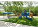 Colorful playground area with a slide, climbing structure, and shaded picnic area at 3716 Janus Way, Palm Harbor, FL 34685