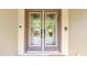 Elegant double front doors with decorative glass and modern hardware, enhancing curb appeal at 5702 Ainsworth W Ct, Tampa, FL 33647