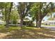 A single-story home nestled between mature trees and a well-maintained lawn at 9639 Mainlands E Blvd, Pinellas Park, FL 33782
