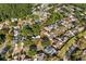 An aerial view showing a residential area with many homes, mature trees, and winding streets on a sunny day at 1308 Peachfield Dr, Valrico, FL 33596