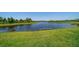 Scenic backyard view of a serene pond, providing a peaceful and natural backdrop at 5547 Silver Sun Dr, Apollo Beach, FL 33572