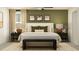 Stylish bedroom showcasing a comfortable king-sized bed with a neutral palette and ambient lighting at 8444 Sea Ray Run, Parrish, FL 34219