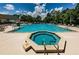 Resort-style pool and hot tub surrounded by lounge chairs in a meticulously kept community at 9500 Green Needle Dr, New Port Richey, FL 34655