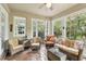Relaxing sunroom featuring comfortable seating, a ceiling fan and views of the backyard at 1014 7Th Street N, St Petersburg, FL 33701