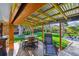 Backyard patio area with a barrel table, seating, and lush lawn at 11209 Spring St, Largo, FL 33774