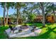 Cozy backyard fire pit with seating area and outdoor bar on a lush lot at 11209 Spring St, Largo, FL 33774