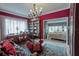 Comfortable living room, filled with natural light, with dark red colored walls and a large rug at 1515 Park N St, St Petersburg, FL 33710