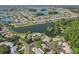 Aerial view of neighborhood featuring various ponds throughout the community and mature trees at 1613 Comfy Ct, Sun City Center, FL 33573