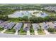 A stunning aerial view of well-maintained homes on a quiet street, backing onto a serene pond and lush conservation area at 19836 Hidden Glen Dr, Land O Lakes, FL 34638
