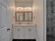 Bathroom featuring a double sink vanity with two framed mirrors at 6097 Vermont Ave, New Port Richey, FL 34653