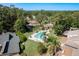 Beautiful aerial shot of a community pool surrounded by mature trees, offering a serene and private retreat at 3071 Bolt Dr, Palm Harbor, FL 34685