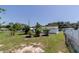Lush backyard with mature trees, plants, and fencing at 5341 Tangerine Dr, Zephyrhills, FL 33542