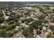 An aerial view of a residential area, featuring tree-lined streets and a school with a sports field nearby at 701 59Th Ne Ave, St Petersburg, FL 33703