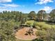 Aerial view of a charming playground with slides and swings amidst lush greenery and neighborhood homes at 7103 Bridgeview Dr, Wesley Chapel, FL 33545
