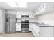 Well-lit kitchen with stainless steel appliances, white cabinetry, and modern countertops at 7215 San Moritz Dr, Port Richey, FL 34668
