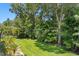 Lush backyard featuring vibrant greenery and a meticulously maintained lawn at 80 Sycamore Ct, Palm Harbor, FL 34683