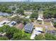 Aerial view showcasing the neighborhood, with lush greenery, mature trees, and a glimpse of downtown at 807 W Kentucky Ave, Tampa, FL 33603