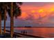 Picturesque sunset view of a calm bay, framed by palm trees and people enjoying the scenic vista at 1573 Cumberland Ln, Clearwater, FL 33755
