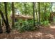 Exterior of a backyard outbuilding surrounded by lush landscaping and mature trees at 2279 Ranchette Ln, Dunedin, FL 34698