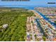 Scenic aerial shot featuring a waterfront community with canals and private beach access, surrounded by lush greenery at 4408 Rudder Way, New Port Richey, FL 34652