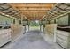 Inside of barn features multiple stalls and outdoor access to a lush green yard at 4706 Scott Rd, Lutz, FL 33558