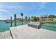 Dock view showcasing a home with a large waterfront backyard and dock at 7115 Bay St, St Pete Beach, FL 33706
