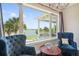 Cozy sitting area with luxurious blue chairs, overlooking water views, creating a serene atmosphere at 7115 Bay St, St Pete Beach, FL 33706