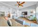Open living room featuring modern decor, hardwood floors, and lots of seating at 8504 Tidal Bay Ln, Tampa, FL 33635