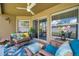 Covered patio with comfortable seating and views of the fenced backyard at 8504 Tidal Bay Ln, Tampa, FL 33635