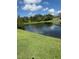 Scenic view of a community pond surrounded by lush greenery and trees under a clear blue sky at 10850 Lake Saint Charles Blvd, Riverview, FL 33578