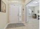Bright foyer with tile flooring, front door, rug, and adjacent hallway at 1116 Hillandale Reserve Dr, Tampa, FL 33613