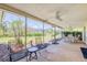 Relaxing screened porch featuring comfortable seating and a view of the lush backyard at 2132 Sandpiper Dr, Clearwater, FL 33764