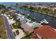 Panoramic aerial view of a canal with waterfront homes, boat docks, and lush landscaping at 2773 Seabreeze S Dr, Gulfport, FL 33707