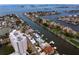 Breathtaking aerial view featuring waterfront homes with private docks and boat access in a vibrant coastal setting at 2773 Seabreeze S Dr, Gulfport, FL 33707