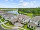 Aerial view of the property showcases its location by a lake and neighboring homes in a well-planned community at 33750 Ocean Spray Ln, Wesley Chapel, FL 33543