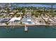 Stunning aerial view of waterfront property with a private pool, dock, and lush landscaping at 7060 S Shore S Dr, South Pasadena, FL 33707