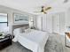 Cozy bedroom with neutral tones, ceiling fan, and modern decor at 9907 Island Harbor Dr, Port Richey, FL 34668