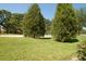 Well-maintained front yard with lush green grass and mature trees under a clear blue sky at 1126 Tarridon Ct, Dunedin, FL 34698