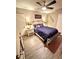Bedroom with a hardwood floor, a ceiling fan, a bed, and gray walls at 1147 Halapa Way, Trinity, FL 34655