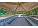 Inside a covered pavilion with picnic tables, looking out at a playground and green space at 14502 Pond Cypress Way, Tampa, FL 33626