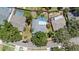 Aerial view outlining the property with a pool, landscaped backyard, and tree-lined street at 1914 Elk Spring Dr, Brandon, FL 33511