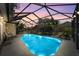 Screened in outdoor pool with a beautiful sunset in the background at 1914 Elk Spring Dr, Brandon, FL 33511