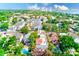 Drone shot showing a pool between houses surrounded by lush tropical vegetation at 2936 W Knights Ave # A, Tampa, FL 33611