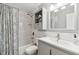 Updated bathroom with modern fixtures, shower and tub combo, and a soft patterned shower curtain at 2960 59Th S St # 614, Gulfport, FL 33707