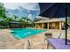 A community pool with lounge chairs and shade for residents at 4528 Winding River Way, Land O Lakes, FL 34639